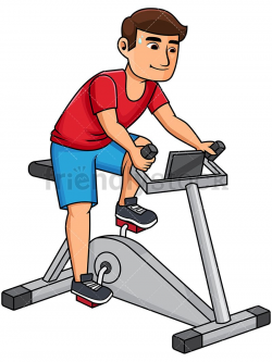 Healthy Man Riding Stationary Bike | Working Out Clipart in ...