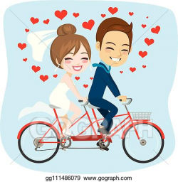 Clip Art Vector - Just married tandem bicycle couple. Stock ...