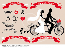 Wedding clip art, bride, groom, Mr & Mrs, save the date ...