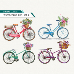 Watercolor Bicycle Clip Art Bike clipart watercolour bicycles printable
