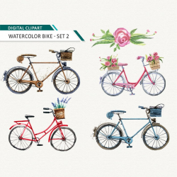 Bicycle clipart Watercolor bike printable