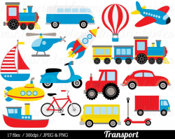 Transport Clipart Transport Clip Art, Train Car Truck Helicopter Bus Plane  Boat Submarine Rocket - Commercial & Personal - BUY 2 GET 1 FREE!