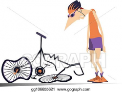 Clip Art Vector - Cyclist and a broken bike isolated ...