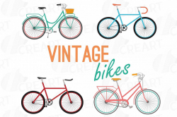 Colorful bicycles clip art pack, vintage bikes collection