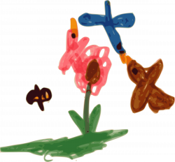 Clipart - Kindergarten Art Birds, Bee, and Flower