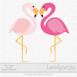 Pink flamingo clipart a pair of pink birds digital by ...