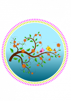 Clipart - Birds on a branch with flowers