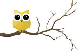 Yellow Owl on Tree Branch - Rooweb Clipart