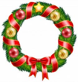 Christmas Wreath with Ornaments and Red Bow Clipart PNG Image ...