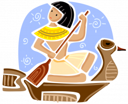 Egyptian Boy Paddles Symbolic Boat - Vector Image