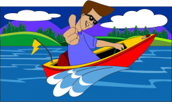 Clipart - Thumbs Up Boy In Speed Boat With Landscape