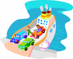 Ferry Boat Carries Cars and Passengers - Vector Image