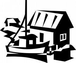 Fishing Trawler Boat with House - Vector Image