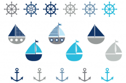 Boy nautical clipart, Grey blue nautical clip art, boat ...