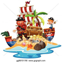 EPS Illustration - Pirate and ship at treasure island ...