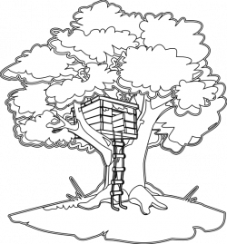 Tree House Black White Line Art Coloring Book Colouring 555px.png ...