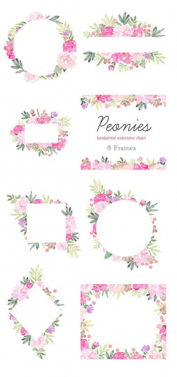 Floral Clip Art - Peonies Flower Frames, Pink Peony Clipart ...