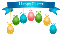 Happy Easter Banner with Hanging Eggs Transparent PNG Clip Art Image ...