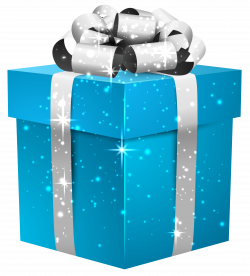 Blue Shining Gift Box with Silver Bow PNG Clipart Image | Gallery ...