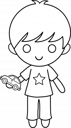 Boy With Toy Car Coloring Page - Free Clip Art