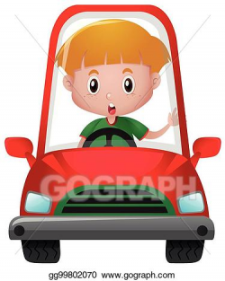 Vector Stock - Little boy driving in red car. Clipart ...