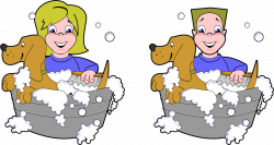 Clipart - Girl And Boy Washing Dogs