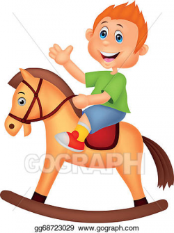 Vector Art - Cartoon boy riding a horse toy. Clipart Drawing ...