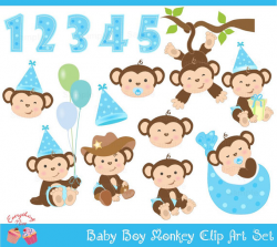 Baby Boy Monkey Clip Art Set | Art | Baby clip art, Baby ...