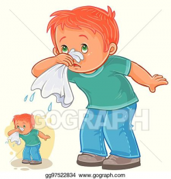 Vector Clipart - Sick little boy blowing his nose in a ...