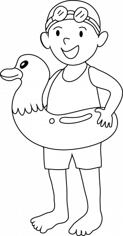 Coloring Page of Kid Going Swimming - Free Clip Art