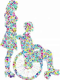 Clipart - Polyprismatic Tiled Woman Pushing Man In Wheelchair Silhouette