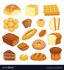 Cartoon bakery products toast bread french roll Vector Image ...