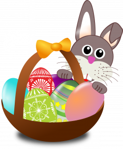Clipart - Funny bunny face with Easter eggs in a basket