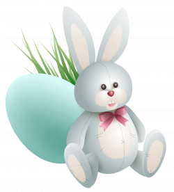 Transparent Easter Bunny with Egg and Grass PNG Clipart Picture ...