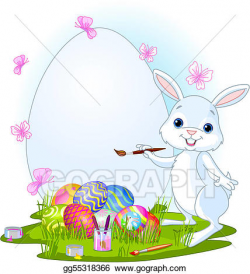 Vector Clipart - Easter bunny painting easter eggs. Vector ...