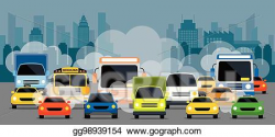Vector Art - Vehicles on road with traffic jam pollution ...