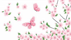Spring Branch with Pink Flowers and Butterflies PNG Clipart ...