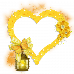 Transparent Frame Yellow Heart with Butterfly Flowers and Lamp ...