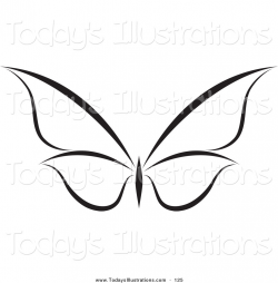 Clipart of a Black and White Flying Butterfly Logo with ...
