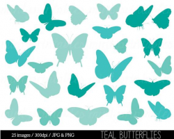 Butterfly Clipart, Teal Green Butterfly Clip Art, Mint Butterfly  Silhouettes Clipart - Commercial & Personal - BUY 2 GET 1 FREE!