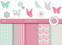 Sale, Butterfly Clipart, Mint Green, Pink Digital Clip Art ...