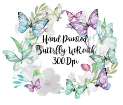 Watercolor Butterfly Wreath Clip Art High Resolution Graphic ...