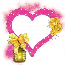 Transparent Frame Pink Heart with Yellow Butterfly Flowers and Lamp ...