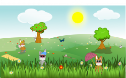 Clipart - Summer green and sunny landscape with bunnies, trees ...