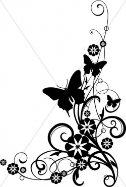 Butterflies With Vine black and White Clipart | Church ...