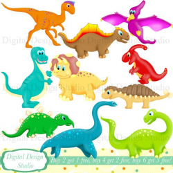 Cute Dinosaurs clip art set with FREE background. INSTANT ...