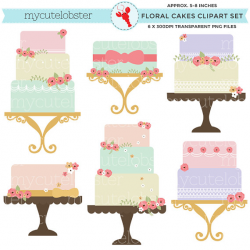 Floral Cakes Clipart Set - clip art set of cakes, vintage ...