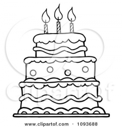 Clipart Outlined Layered Birthday Cake With Three Candles ...