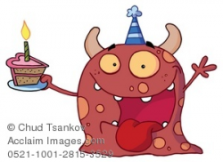 A Happy Red Monster With a Slice of Birthday Cake Clipart ...