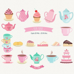 Tea Time Clipart Tea Party Clip art Cake graphic Cupcake ...